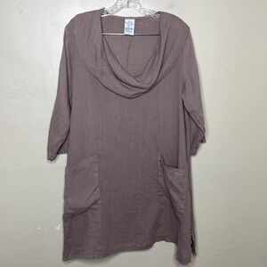 MATCH POINT USA Cowl Neck Tunic Top LINEN Lagenlook Taupe Tan Slouchy Comfy Sm